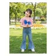 KATUN DBOX GIRLS' SET WITH TILE CUTBRAY RIBBON, COTTON TOP, DENIM JEANS BOTTOM, AGE 6 MONTHS - 5 YEA