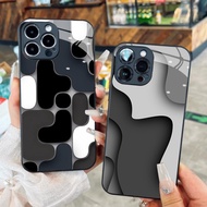 Luxury rounded gray and white abstract cube glass case for iPhone 17 16 15 14 13 12 11 8 7 6 6s 6p 7