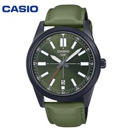 Casio 💯(Ori) MTP-VD02BL-3 Green Leather Band Men Watch MTP-V002 /  Casio Men Watch / Casio Leather W