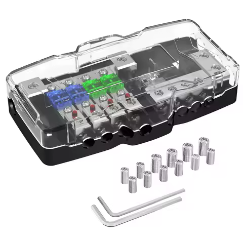 Fused Power Distribution Block Car Audio 4 Way MIDI(Mini-ANL) Fuse Block 12V 0/4 Gauge with Ground f