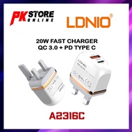 LDNIO A2316C 20W Fast Charge Charger QC3.0 + PD USB-C Fast Charge UK Travel Charger