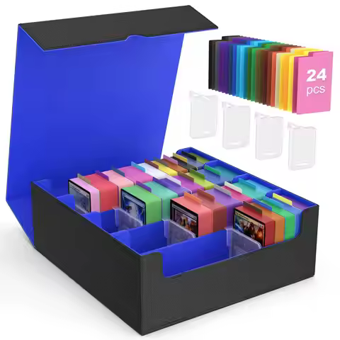 MoKo Trading Card Storage Box 3800+ MTG Deck Box with 24 Colorful Dividers & 5 Card Supporters 5 Row