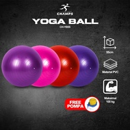 Champs Gymball/Yoga Ball Fitness+Free Pump - 55cm Premium PVC Anti Slip Gym Ball Pilates Gym Balance Exercise