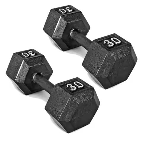 30 LB Cast Iron Hex Dumbbell Hand Weight Pair Black for Home Gym Strength Training