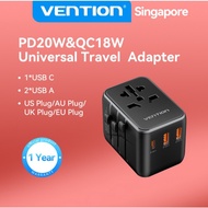 Vention Universal Travel Adapter PD 20 | 65W All in One Worldwide Travel Adapter Wall Charger AC Pow
