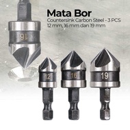 [Dikirim Dari Jakarta] Mata Bor Drill Bit Countersink Carbon Steel 121619mm 3 PCS High Quality | Mat