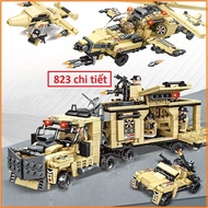 SA [823 Details] Lego Assembly Kit Yellow Desert SWAT SWAT Team Includes Military Car, Fighter Plane