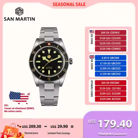 San Martin 40mm NH35 Automatic Men Diving Watch 20ATM Waterproof BB58 Sapphire Wristwatch BGW-9 C3 L
