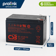 Prolink 12V/12AH CSB VRLA Maintenance-Free Sealed Lead Acid Battery AGM Technology APC Replacement B