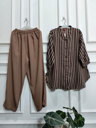 COD - Setelan Wanita Motif Stiped Rayon Twill - Oneset Salur Rayon Termurah