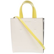 近新 Marni 兩用 Museo 皮革白/黑托特包，白色和黑色，0960 [二手] MARNI