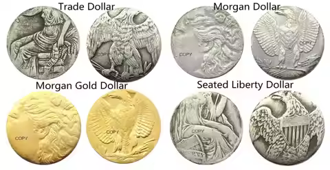 US Morgan Dollar/Trade Dollar/Seated Liberty Dollar Error Silver/Gold Plated Copy Coin