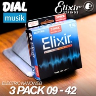 Elixir 16566 3 Pack Electric Nanoweb 09-42/ Original Elixir 3 Set Electric Guitar Strings