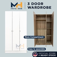 3 Door Wardrobe (H-180cm) Almari Baju 2 Pintu Almari Pakaian Bedroom Wood Furniture