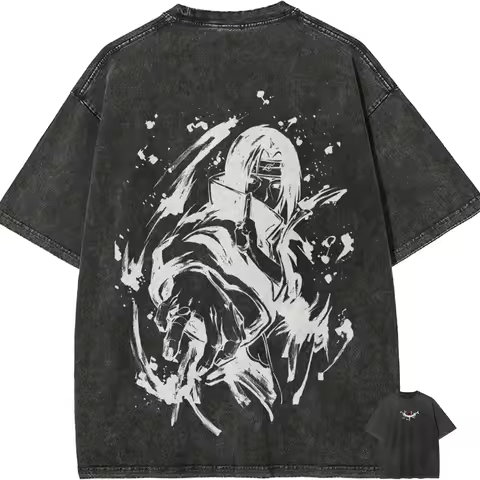 Naruto Itachi Uchiha T Shirt Ink Splash Style Vintage Acid Wash Streetwear Retro Anime Graphic Men T
