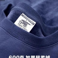 Men Sweatshirt 600G Pure Cotton Fleece Lining Thickened Non-Fleece Solid Color Round Neck Autumn Win
