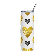 Gold Black Hearts Pattern 1 Stainless Steel Tumbler, 20oz