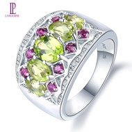 Engagement Wedding Band Ring Real Natural Peridot Garnet Solid 925 Sterling Silver Elegant