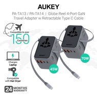 AUKEY PA-TA13 45W / PA-TA14 70W Globe Reel 4-Port GaN Universal Fast Charging Travel Adapter w Retra