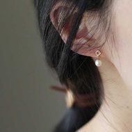 S925 Sterling Silver Gold Elegant Pearl Drop Earrings Titanium Steel Rhombus Stud Earrings for Women Fashion Jewelry