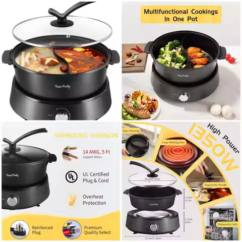 Hot Pot Electric Hotpot Separable Shabu Shabu Pot with Divider Hotpot Cooker Electric Dual Sided 110
