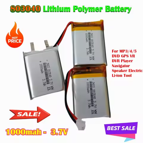 803040 Battery 1000mah 3.7V Lithium Polymer Battery for MP3/4/5 DVD GPS VR DVR Player Navigator Spea