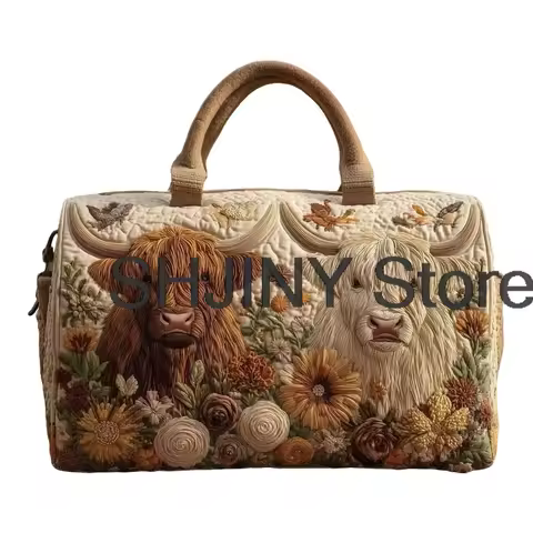 Highland Cow Floral Quilted Duffle Bag Country Style Travel Tote Men Women Weekender Bag 2026 Outdoo