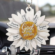 1pc White Daisy 2D Flat Car Rear View Mirror Accessories Tree Ornament Decoration Hanging Charm Inte