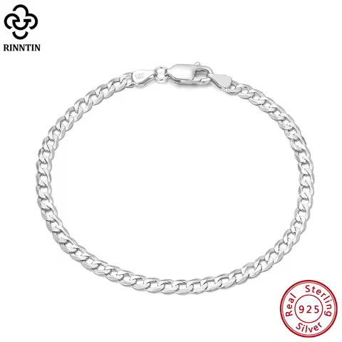 Rinntin 925 Sterling Silver Handmade 3mm Cuban Chain Bracelet for Men Women Italian Silver Link Chai