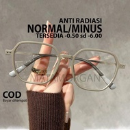 Kacamata Lensa Normal / Minus Anti Radiasi Frame Kotak Gagang besi Stainless Steel Kekinian Fashiona