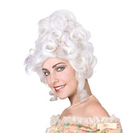 Women Queen Wig 18th Century Versailles French Masquerade Curly Hair Halloween Cosplay (White)