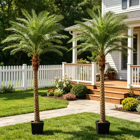 4/5/6/7/8/9FT Faux Palm Tree, Artificial Golden Cane Palm Tree Outdoor Indoor, Fake Tree for Home Ho