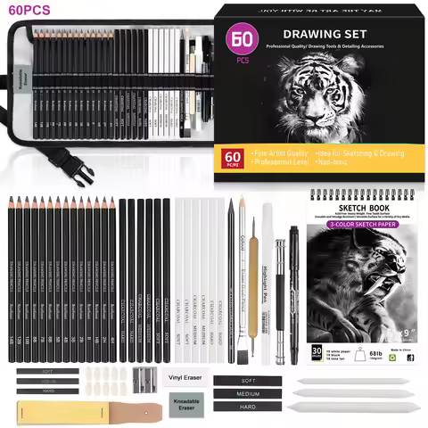 14/18/46/54/60/75pcs Drawing Sketching Coloring Set Drawing Pencils & Sketching Kit Art Tool Kit Pro