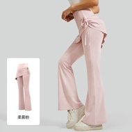 抽皺女假兩件喇叭高腰提臀微喇瑜伽褲