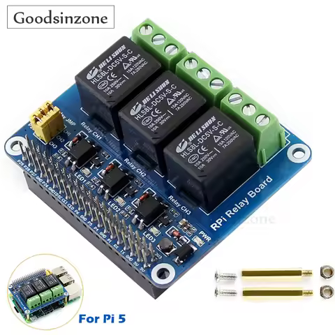 Raspberry Pi 5 Relay HAT 3-CH Relay Board, 3 Channel Power Relay Module For Raspberry Pi 4B+ 4B 3B+