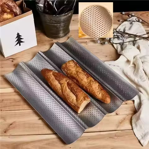 French Bread Baking Pan Nonstick Perforated Carbon Steel Baguette Pan French Bread 3/4 Wave Loaves L