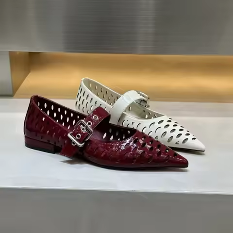 Women Sandals Pointed Toe Flats Hollow Loafers Shoes Fashion Elegant Summer Woman Shoes Brand Casual