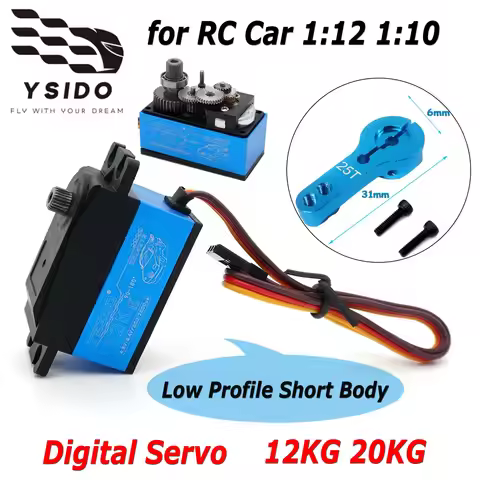 YSIDO Digital Servo Low Profile Short Body 12KG 20KG Large Torque Waterproof Servos for RC Car 1:12 
