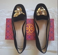 TORY  BURCH 黑色絲絨金片花平底鞋#9.5