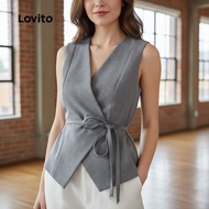 Lovito Casual Top Lace Up Grey Top for Women L155AD333\2