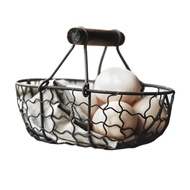 Retro Iron Hollow-Out Desktop Storage Basket with Handle Metal Wire Mesh Basketry Desk Tray Creative Sundries Organizer