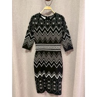 [Emilia] Geometric Pattern Stretch Knit Dress in Black