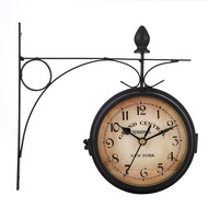 Wall Clock European-Style Clock Wrought Iron Wall Clock Vintage OrnamentDouble sided wall clock Double-sided wall clock