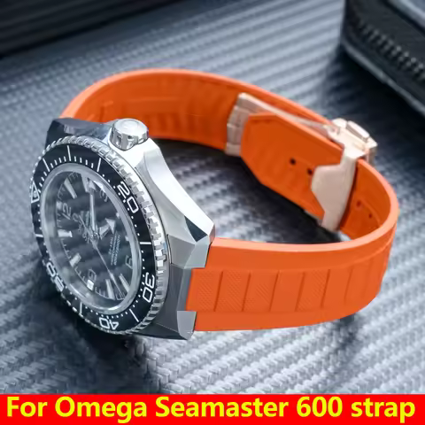 Fluororubber Strap for Omega Seamaster Planet Ocean 600M 217.32.42,217.30 Diving Watch Band FKM Rubb