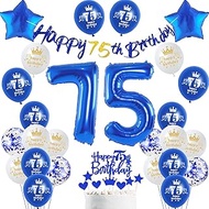 75th Birthday Decoration Man, Blue Banner 75th Birthday Garland Decoration 75th Man Gold Balloons 75