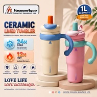 VacuumAqua 1000ml Tumbler Botol Air Tahan Sejuk 1L Straw Ceramic Lined Leak Proof Insulated Travel W