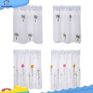 WONDER 1/2 Panels Embroidered Coffee Short Curtain Rod Pocket Modern Window Curtain For Cabinet Door Bedroom Home Decor