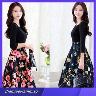 Elegant A Line Gown Dress Fashion 7 Point Sleeve Floral Party Dress Woman Daily Dresses
