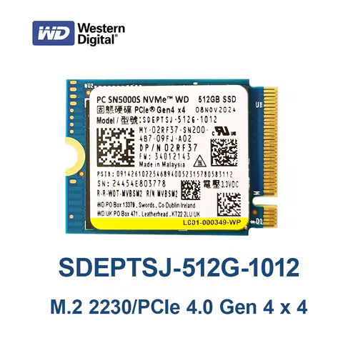WD PC SN5000S 512GB SSD M.2 2230 NVMe PCIe 4.0 Gen4x4 SDEPTSJ-512G-1012 Internal Solid State Drive ,