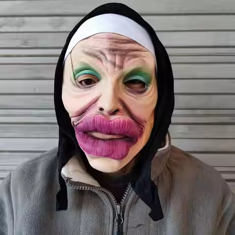 1pc black cloth sausage mouth latex headgear mask, Halloween funny mask, festival party, party night